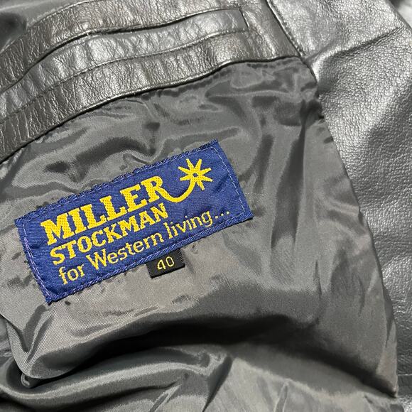 VTG Miller Stockman Western Blazer Mens 40 Gray Leather 2 Button Single Vent - Picture 6 of 12